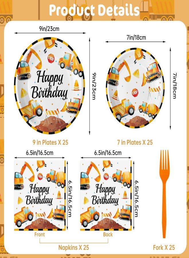 Litmitfu 100 Pcs Construction Birthday Party Supplies - Construction Themed Plates and Napkins Forks Set, Disposable Dump Truck Tableware for Boys Kids Birthday Party Decorations Favors, Serve 25 Guests - Image 3